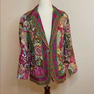 Sandy Starkman Embroidered Cotton Jacket Blazer Small Boho Artwear